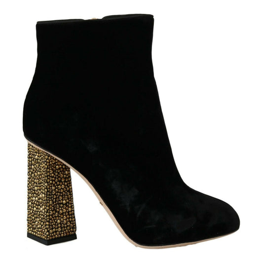 Dolce & Gabbana Elegant Velvet Ankle Boots with Crystal Heels Dolce & Gabbana