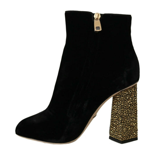 Dolce & Gabbana Elegant Velvet Ankle Boots with Crystal Heels Dolce & Gabbana