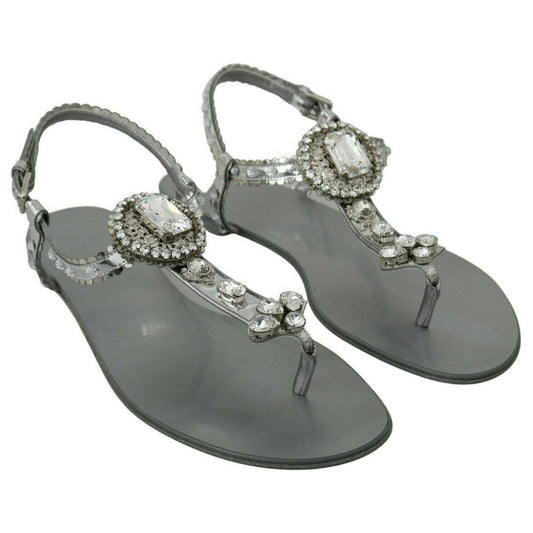 Dolce & Gabbana Elegant Silver Flats with Crystal Embellishments Dolce & Gabbana