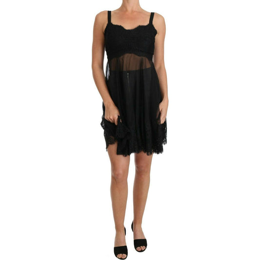 Dolce & Gabbana Elegant Black Silk Floral Lace Chemise Dress Dolce & Gabbana