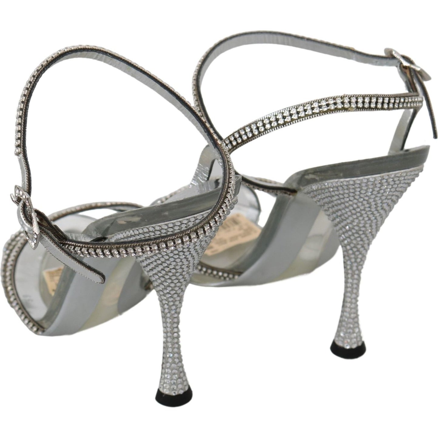 Dolce & Gabbana Silver Leather Ankle Strap Sandals with Crystals Dolce & Gabbana