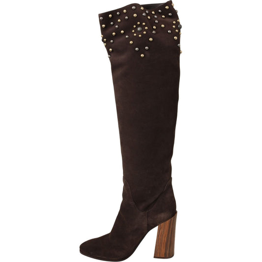 Dolce & Gabbana Studded Suede Knee High Boots in Brown Dolce & Gabbana