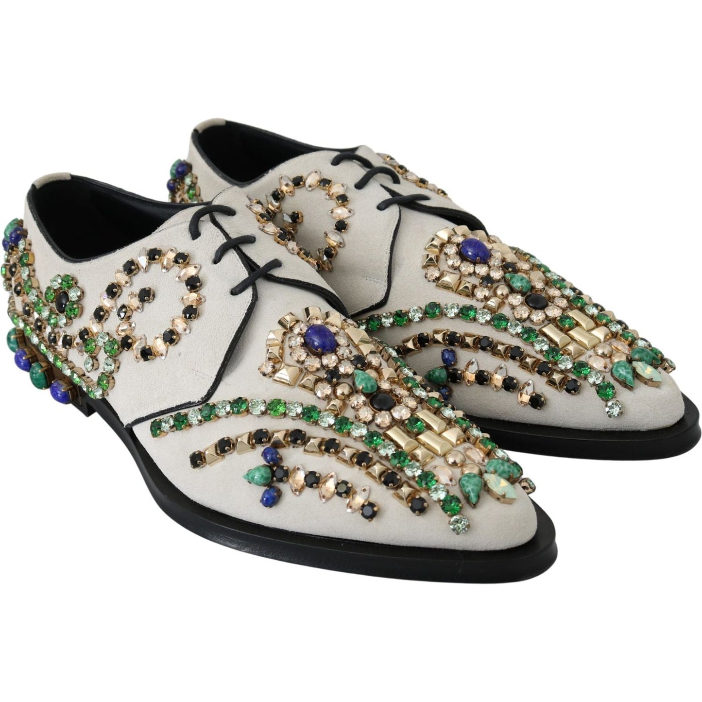 Dolce & Gabbana Elegant White Suede Dress Flats with Crystals Dolce & Gabbana