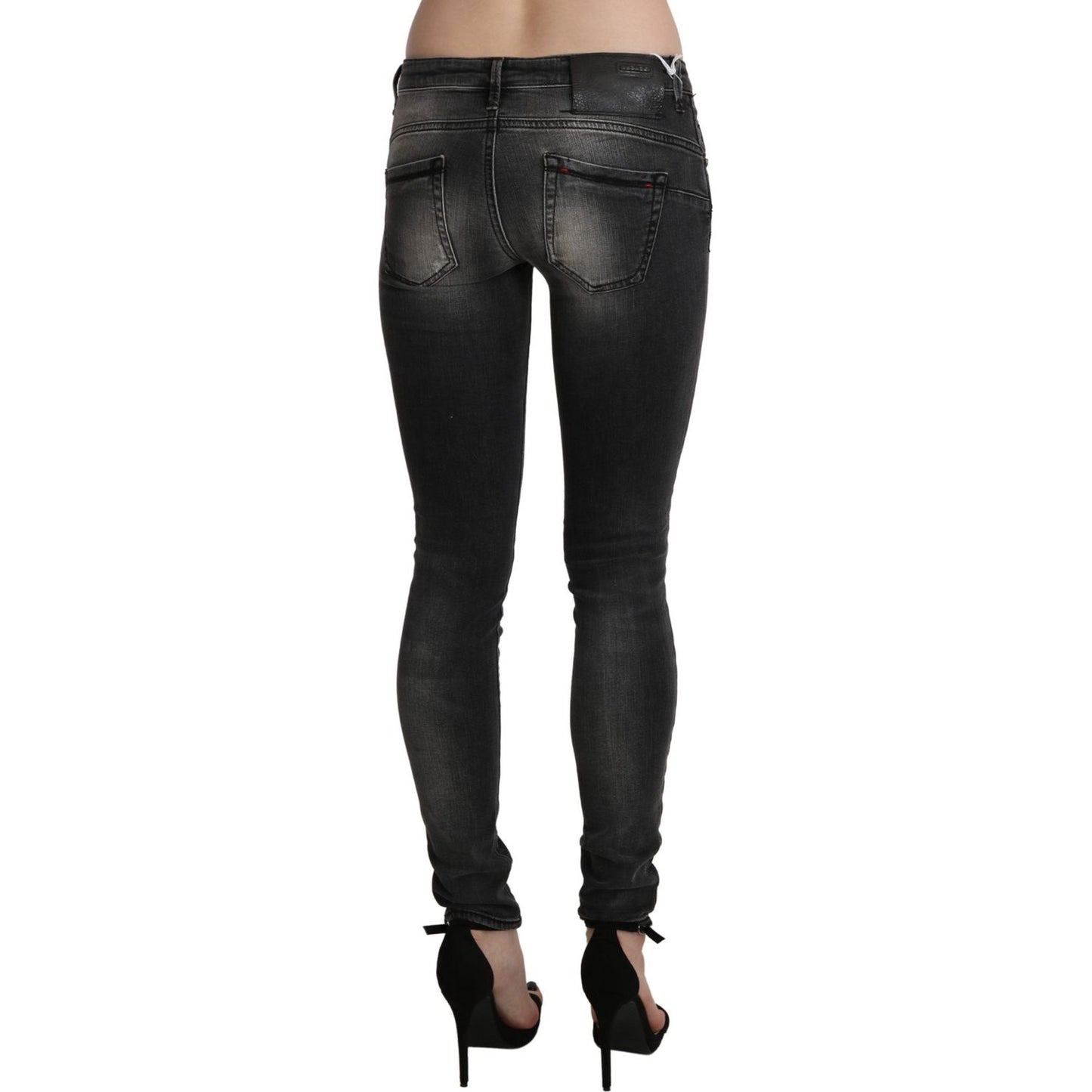 Acht Sleek Low Waist Skinny Denim in Black Wash Jeans & Pants Acht