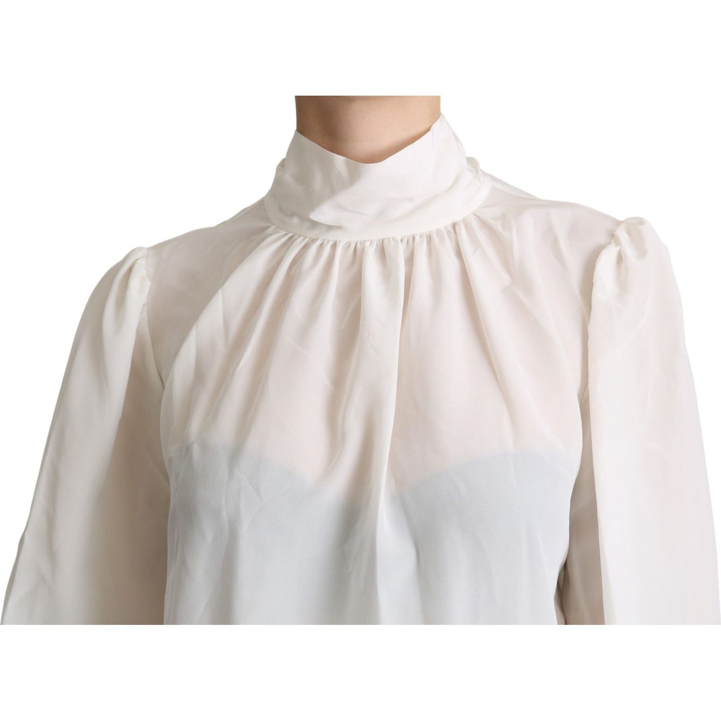 Dolce & Gabbana Elegant White Silk Pussy Bow Blouse Dolce & Gabbana