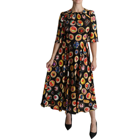 Dolce & Gabbana Chic Multicolor Maxi Desserts Print Dress Dolce & Gabbana