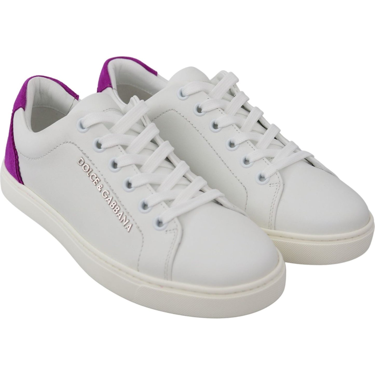 Dolce & Gabbana Chic White Leather Sneakers with Purple Accents WOMAN SNEAKERS Dolce & Gabbana