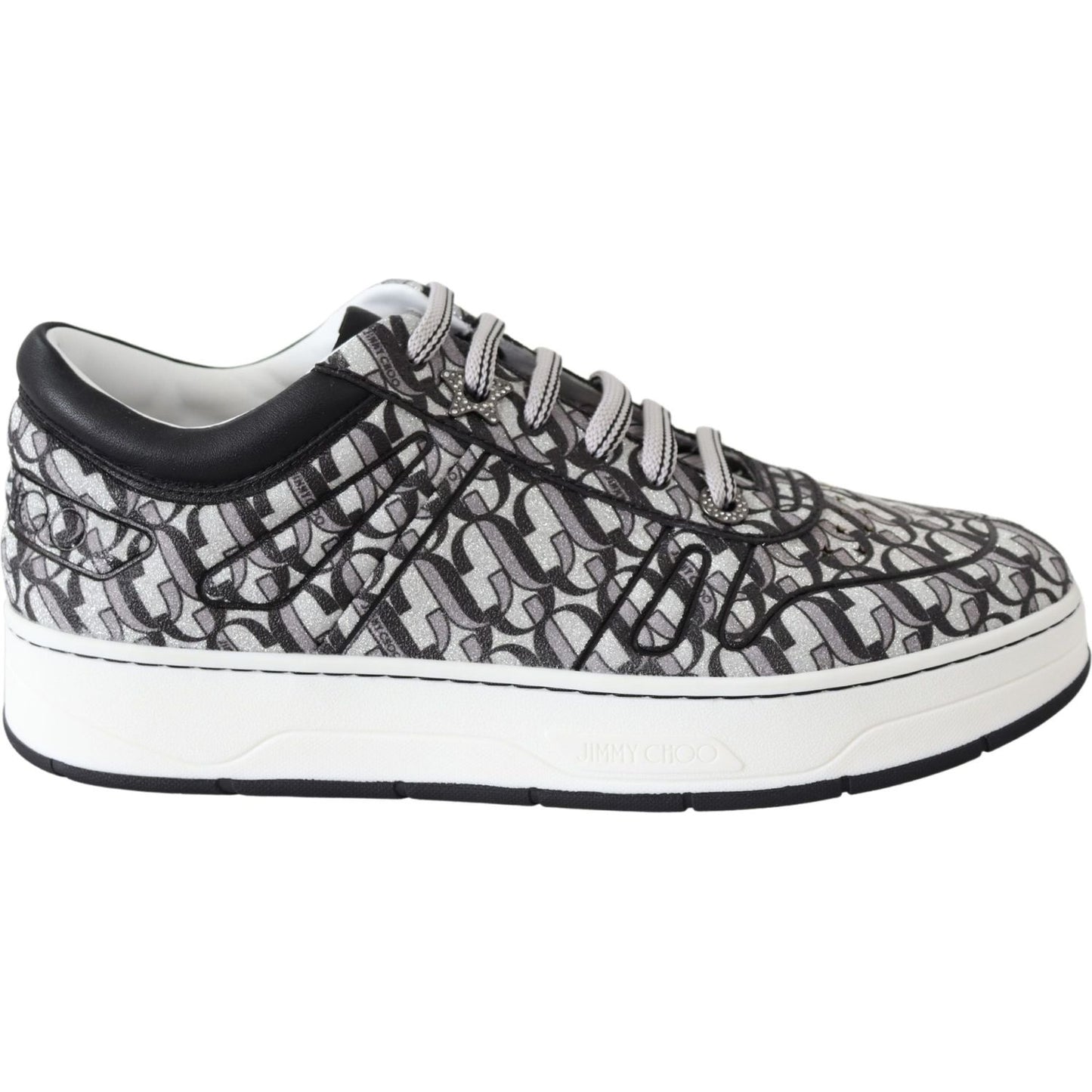 Jimmy Choo Glittering Slip-On Sneakers - Silver and Black Jimmy Choo