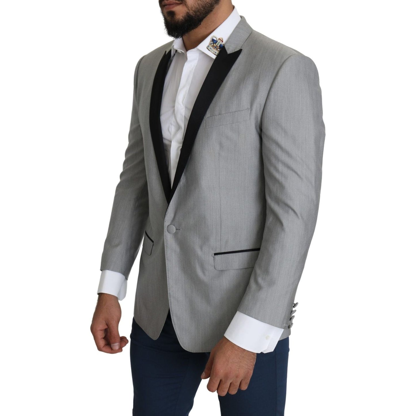 Dolce & Gabbana Elegant Silk Blend Light Gray Blazer Dolce & Gabbana