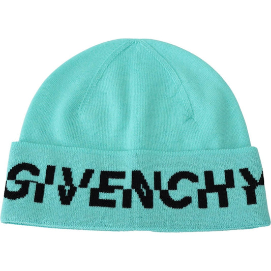 Givenchy Aquamarine Green Wool Beanie with Signature Logo Beanie Hat Givenchy