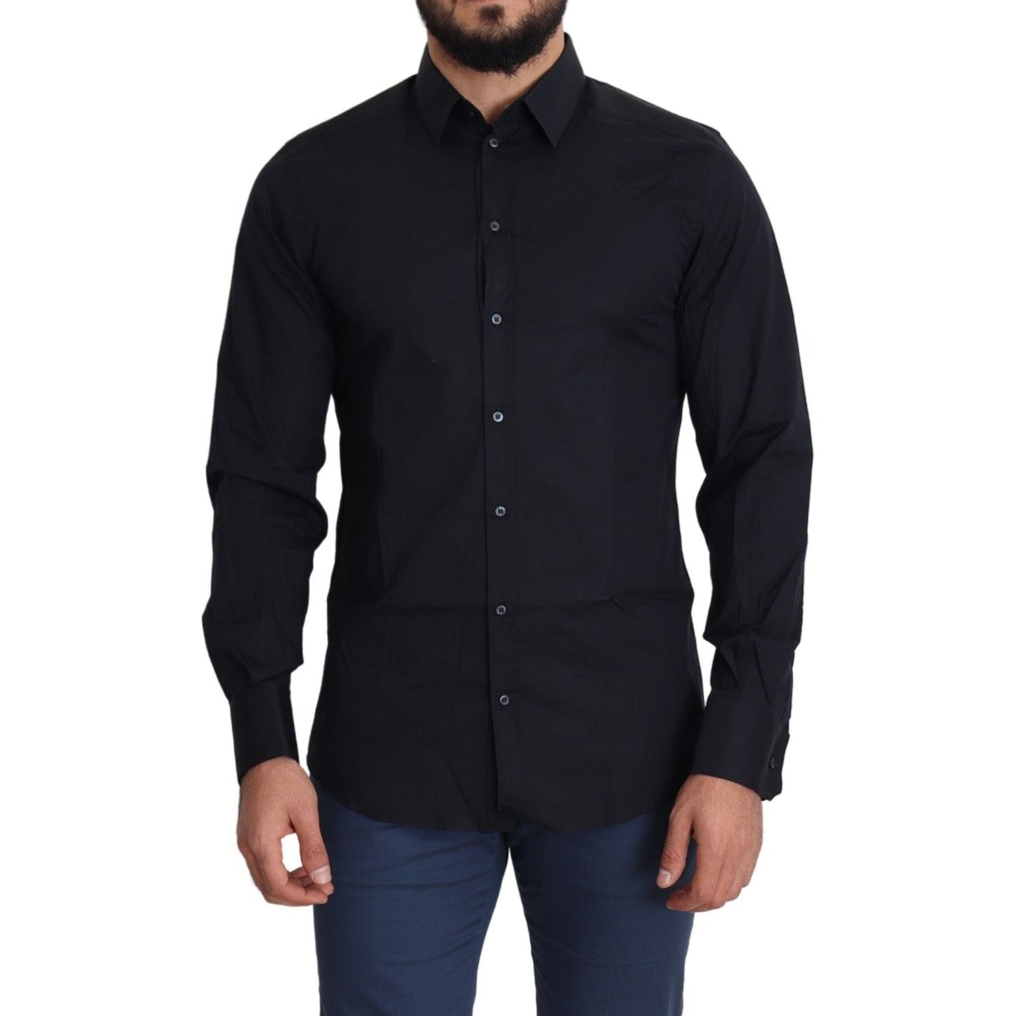 Dolce & Gabbana Sleek Black Slim Fit Cotton Stretch Dress Shirt Dolce & Gabbana