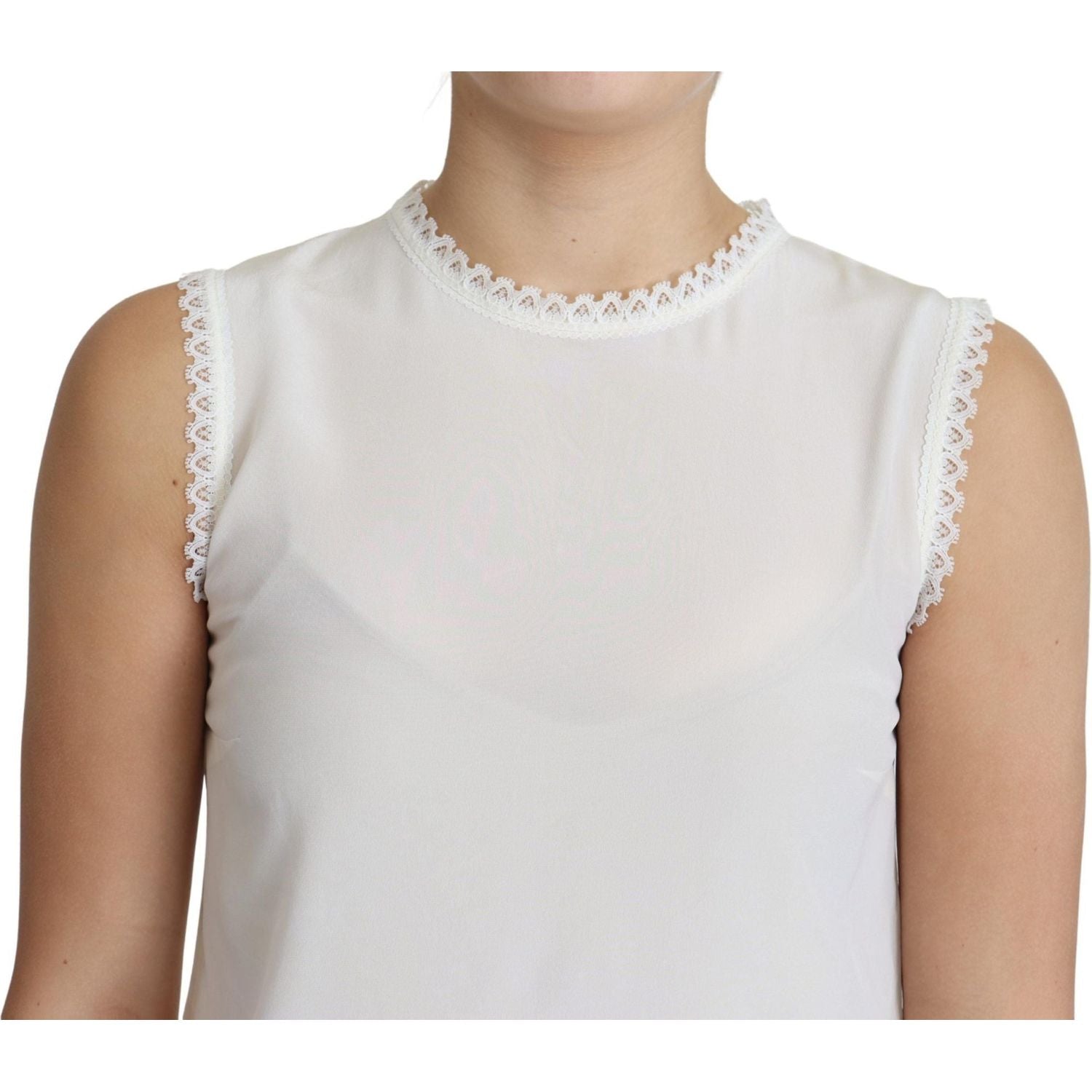 Dolce & Gabbana Elegant Silk Lace-Detailed Sleeveless Blouse