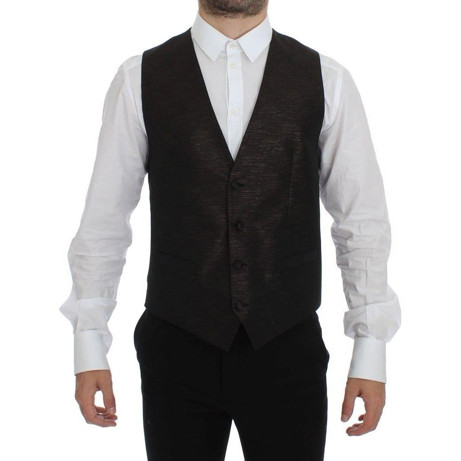 Dolce & Gabbana Elegant Brown Black Wool Blend Dress Vest Dolce & Gabbana