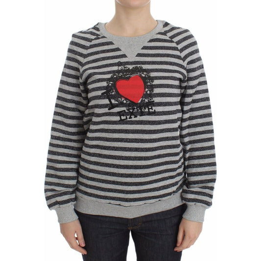 Exte Chic Gray Striped Crew-Neck Sweater Exte