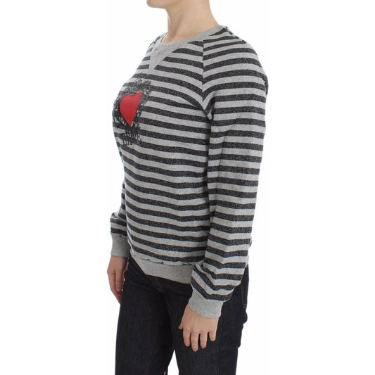 Exte Chic Gray Striped Crew-Neck Sweater Exte