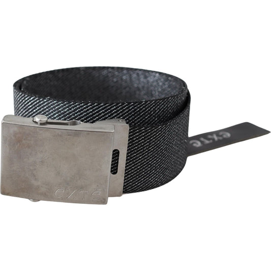 Exte Elegant Black Canvas Waist Belt with Silver Buckle Belt Exte