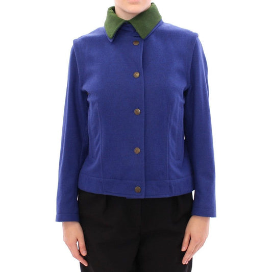 Andrea Incontri Elegant Blue Wool Jacket with Removable Collar Coats & Jackets Andrea Incontri