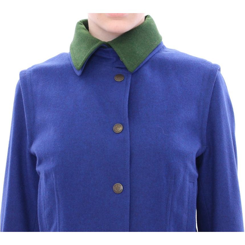 Andrea Incontri Elegant Blue Wool Jacket with Removable Collar Coats & Jackets Andrea Incontri