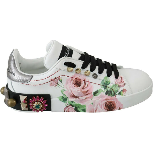 Dolce & Gabbana Floral Crystal-Embellished Leather Sneakers WOMAN SNEAKERS Dolce & Gabbana