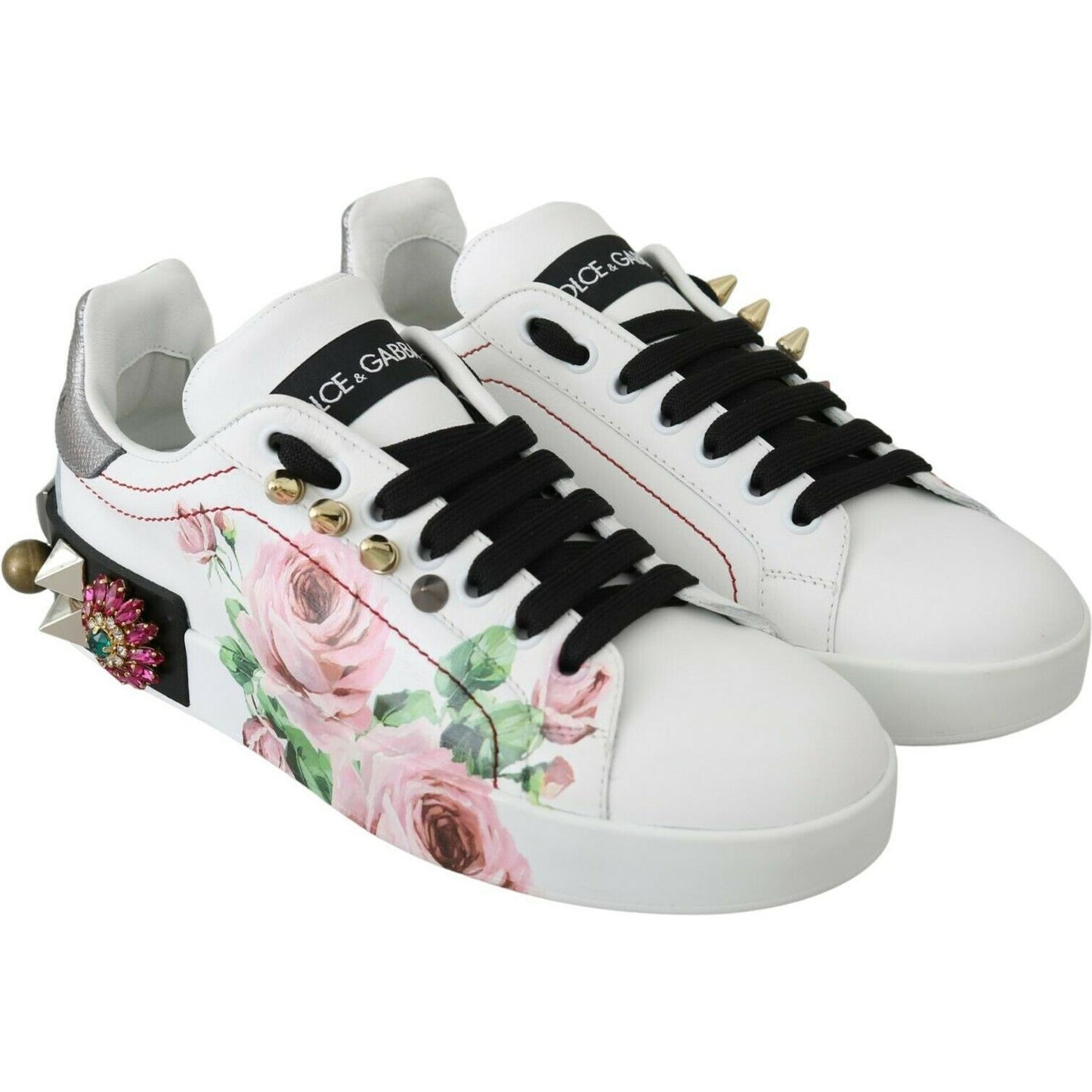 Dolce & Gabbana Floral Crystal-Embellished Leather Sneakers WOMAN SNEAKERS Dolce & Gabbana