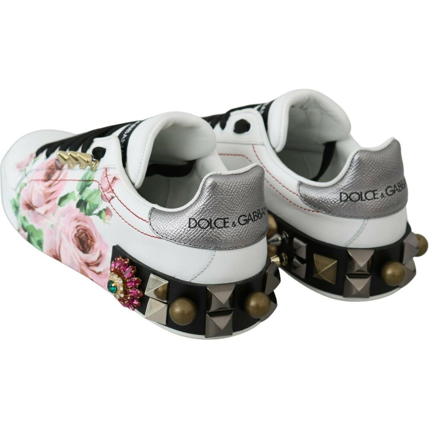 Dolce & Gabbana Floral Crystal-Embellished Leather Sneakers Dolce & Gabbana