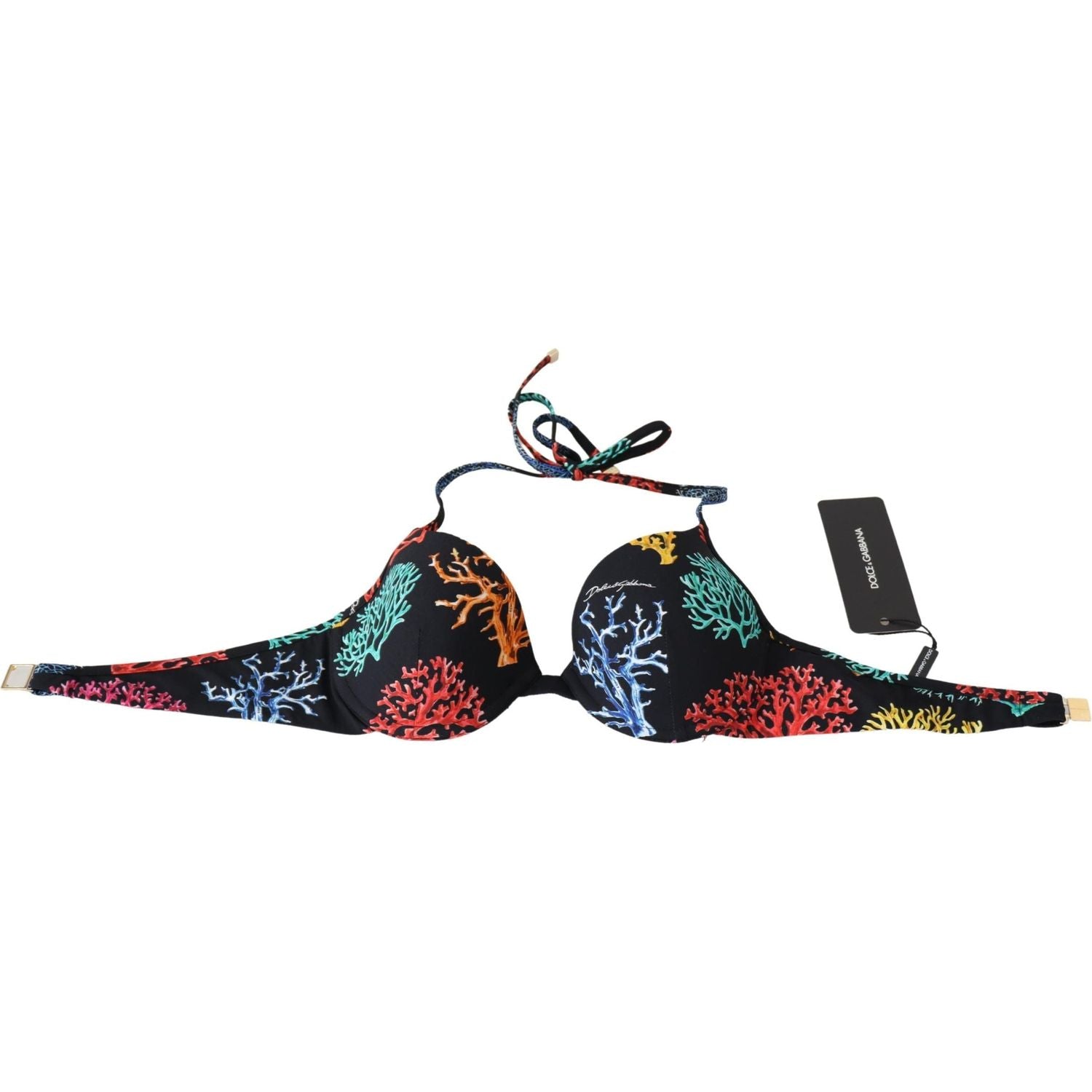 Dolce & Gabbana Chic Black Coral Print Bikini Top