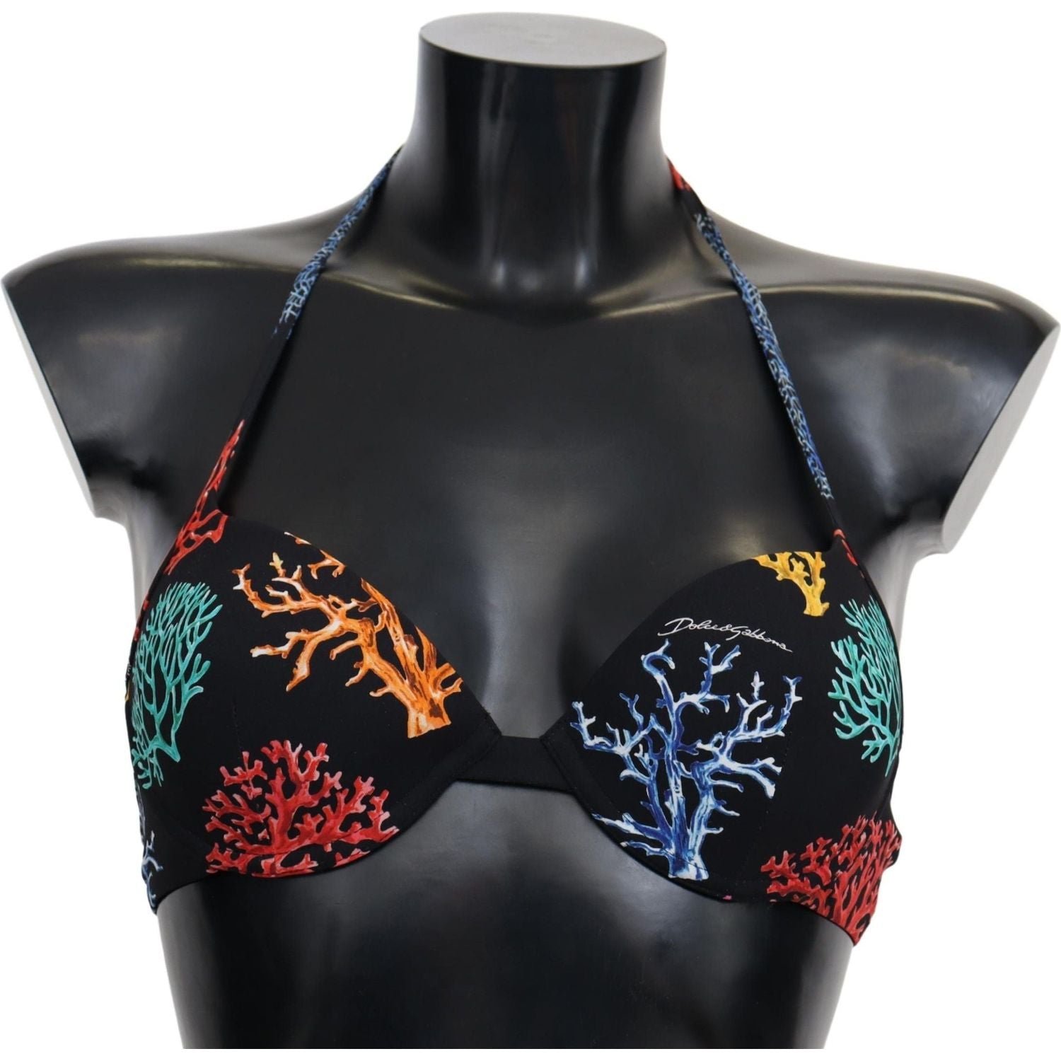 Dolce & Gabbana Chic Black Coral Print Bikini Top