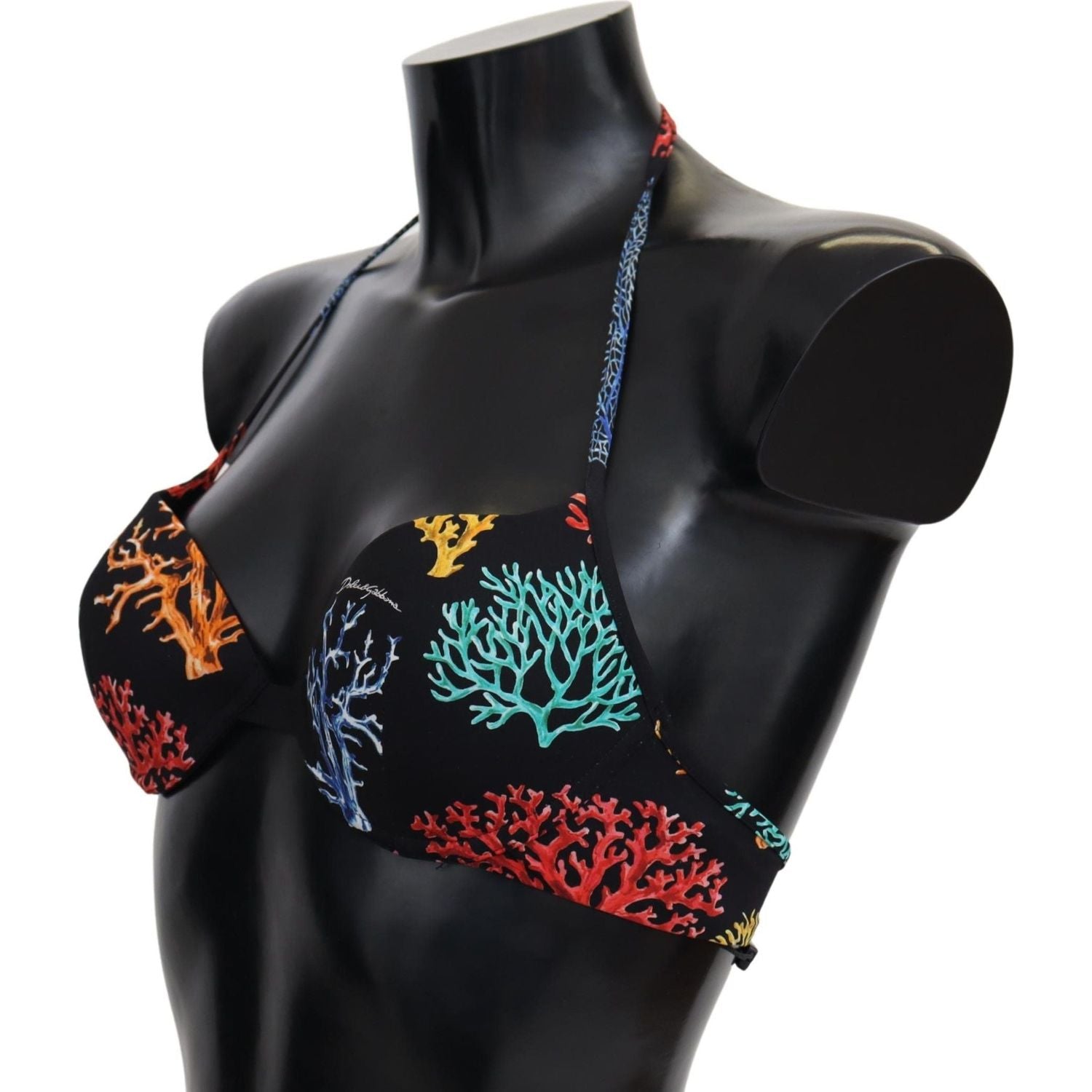 Dolce & Gabbana Chic Black Coral Print Bikini Top