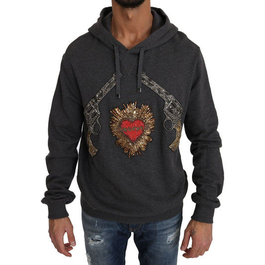 Dolce & Gabbana Gray Crystal Heart Gun Motif Sweater Dolce & Gabbana