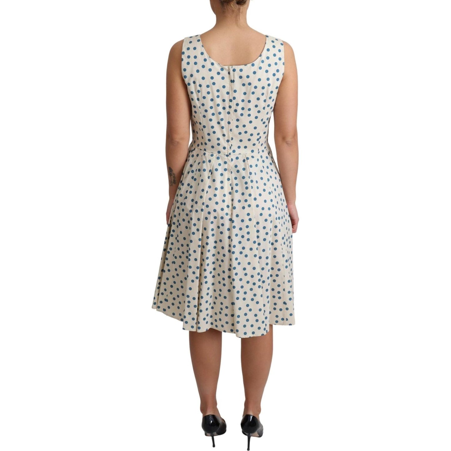 Dolce & Gabbana Elegant Beige Polka Dot A-Line Sleeveless Dress Dresses Dolce & Gabbana