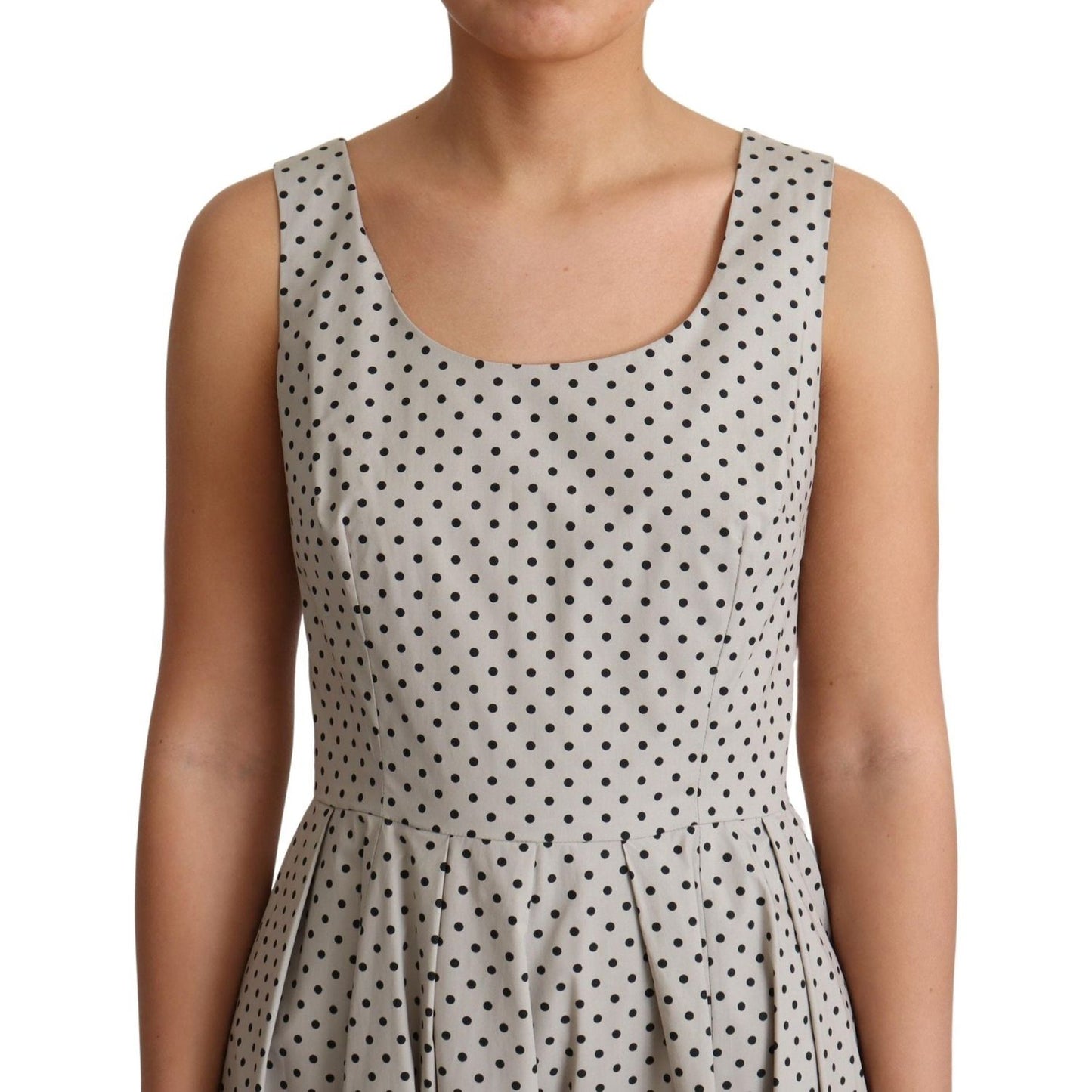 Dolce & Gabbana Polka-Dotted Beige Sleeveless A-line Dress Dresses Dolce & Gabbana