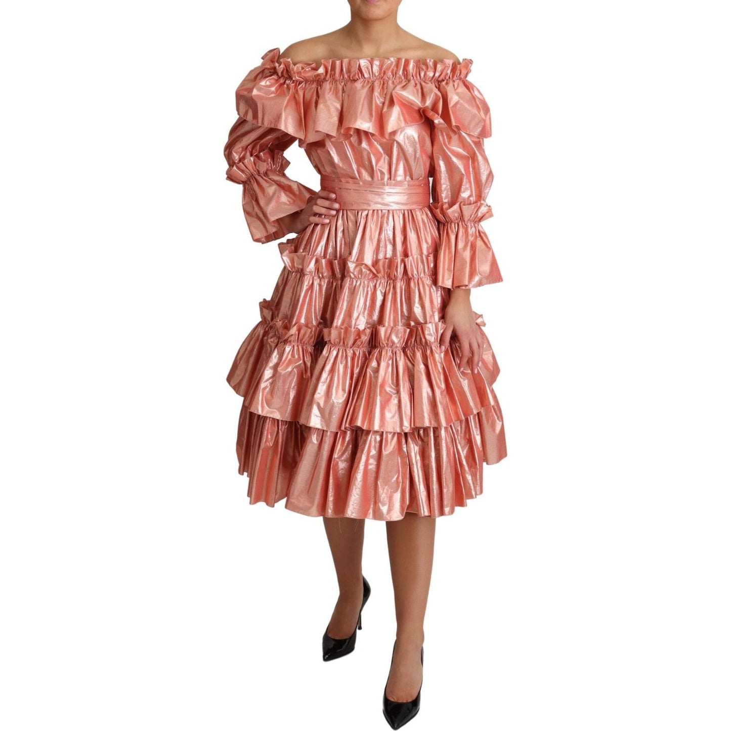 Dolce & Gabbana Pink Metallic Ruffled Gown Elegance Dolce & Gabbana