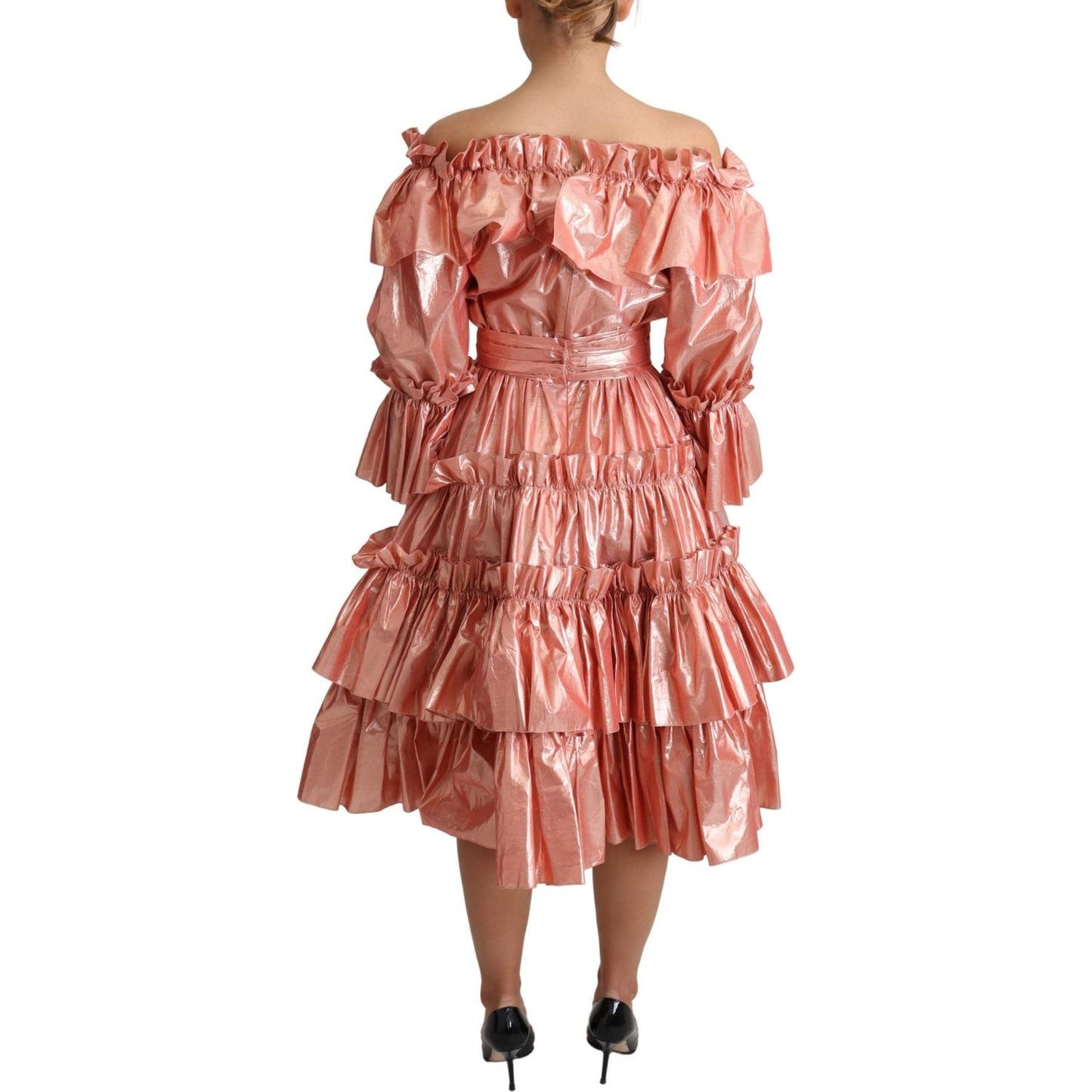 Dolce & Gabbana Pink Metallic Ruffled Gown Elegance Dolce & Gabbana