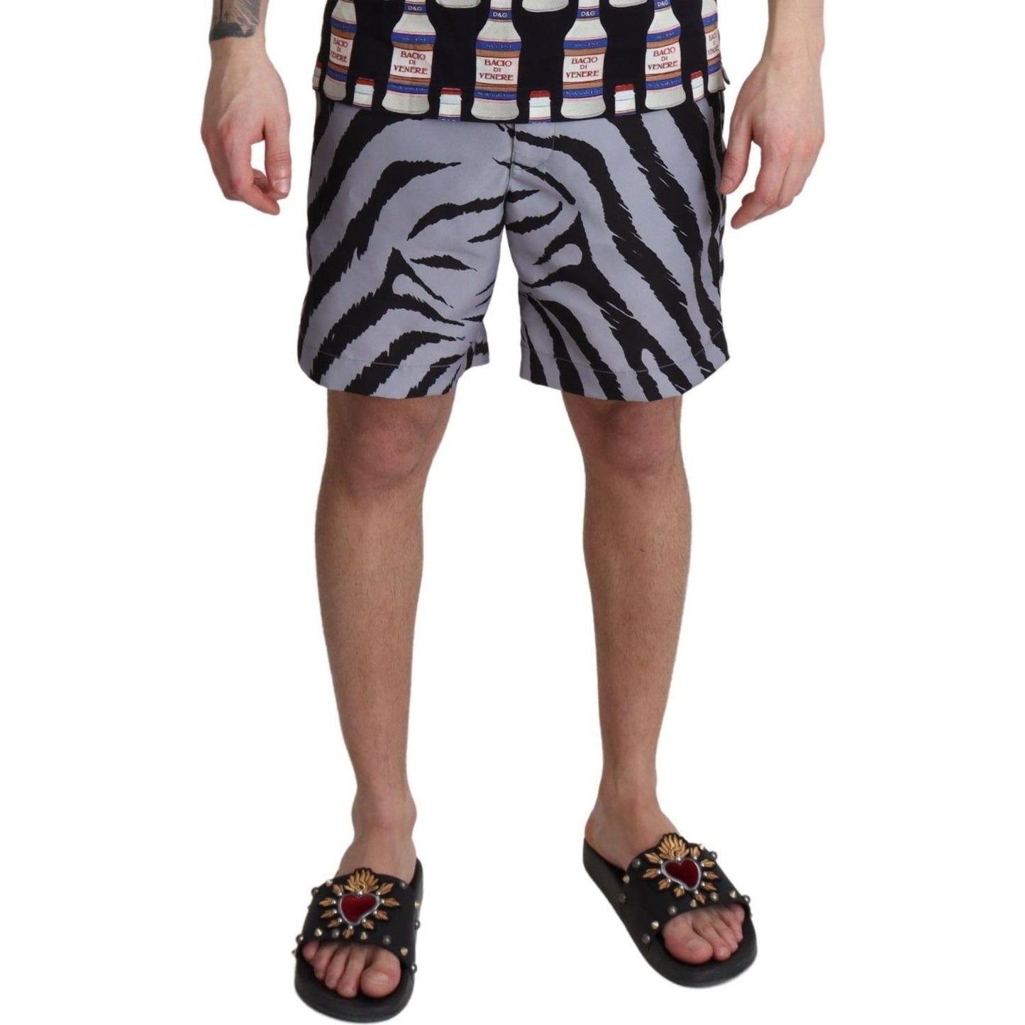 Dolce & Gabbana Elegant Gray Zebra Print Swim Trunks Dolce & Gabbana