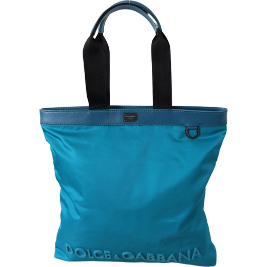 Dolce & Gabbana Sapphire Blue Nylon Tote Bag with Logo Detail Dolce & Gabbana