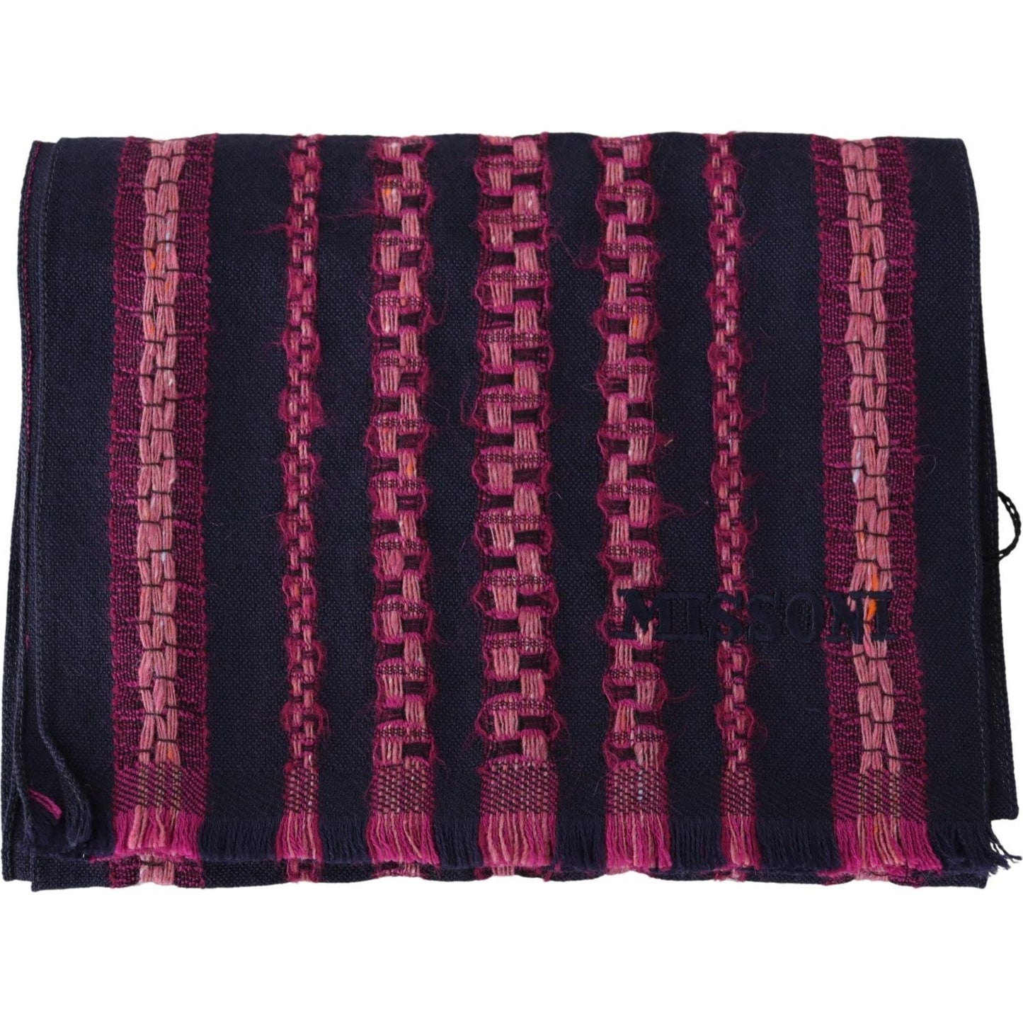 Missoni Elegant Striped Wool Scarf in Black and Pink Missoni