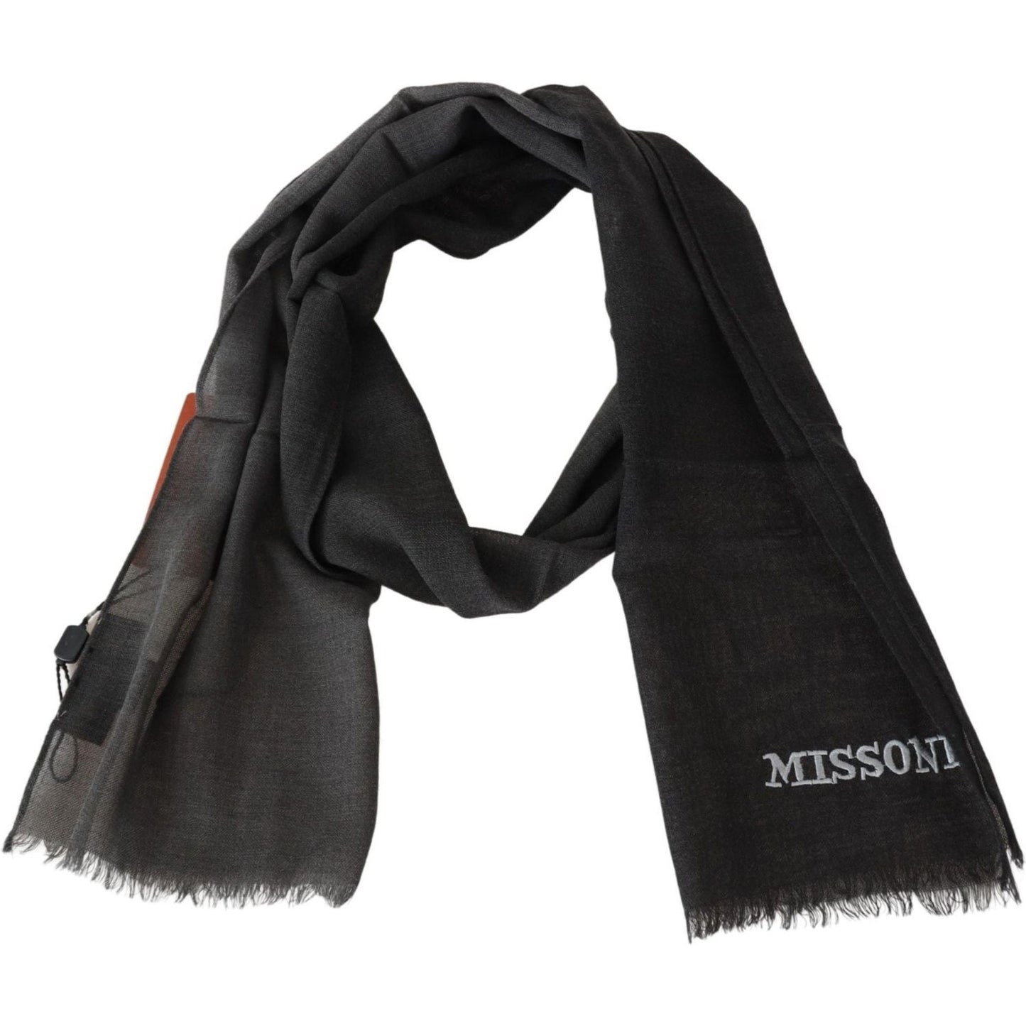 Missoni Elegant Black Wool Scarf with Embroidered Logo Missoni