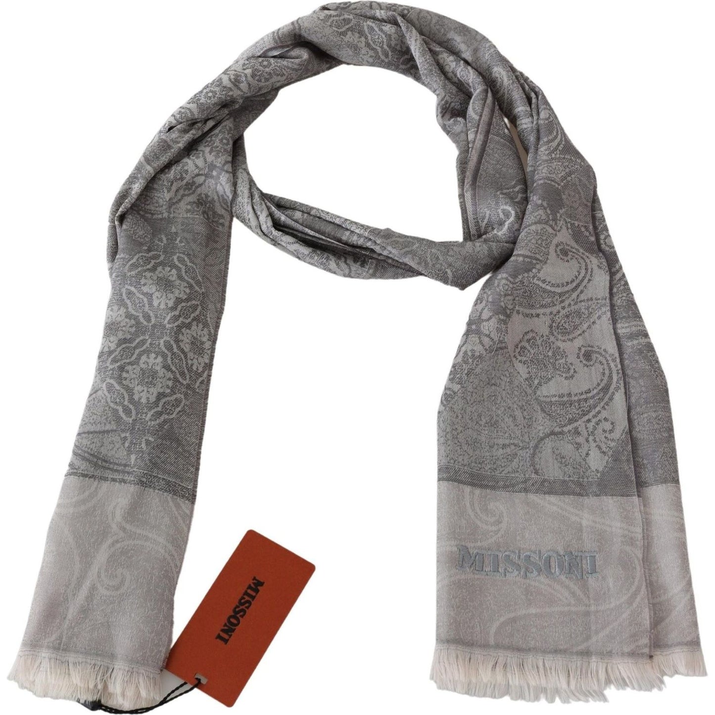 Missoni Elegant Paisley Wool Scarf in Gray Missoni