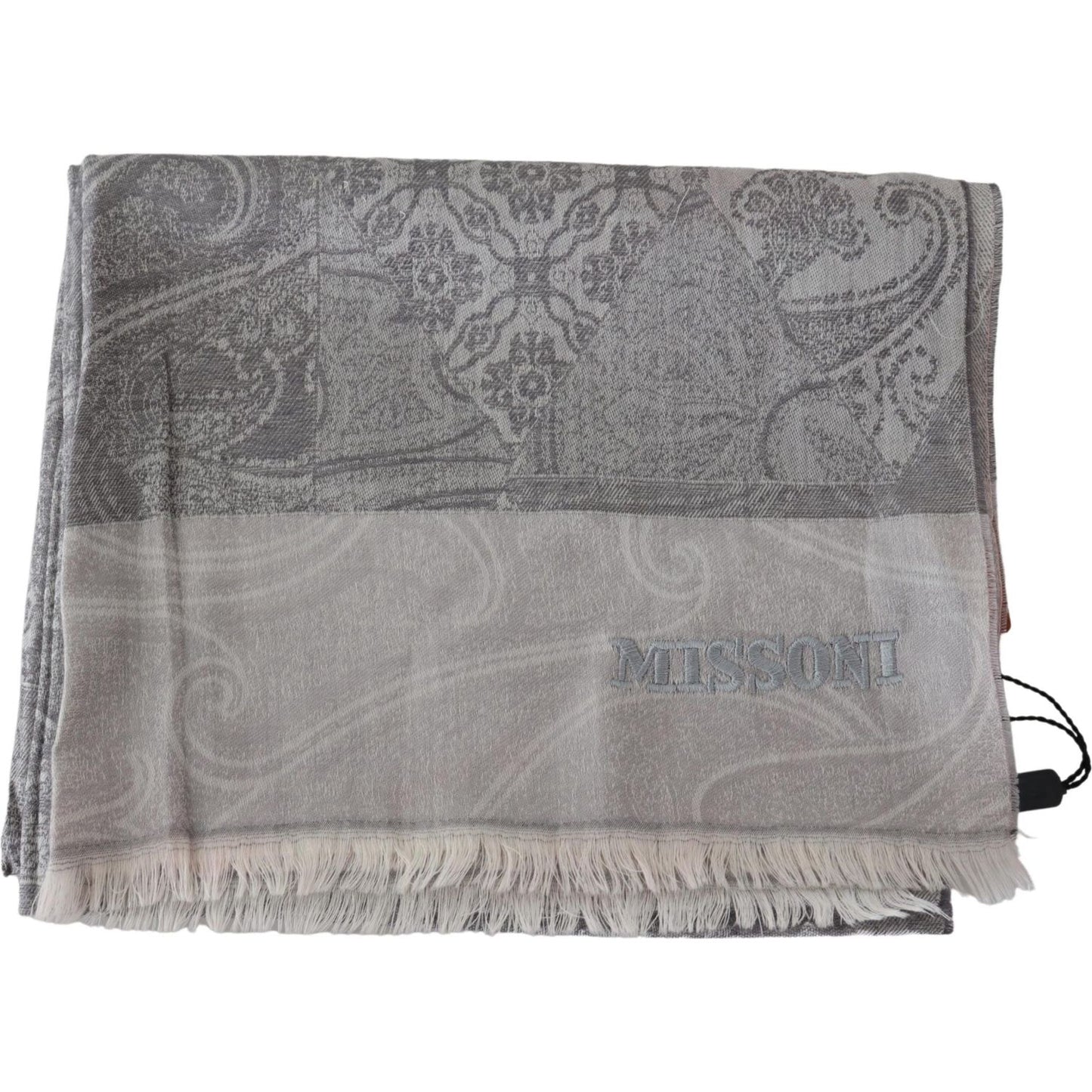 Missoni Elegant Paisley Wool Scarf in Gray Missoni