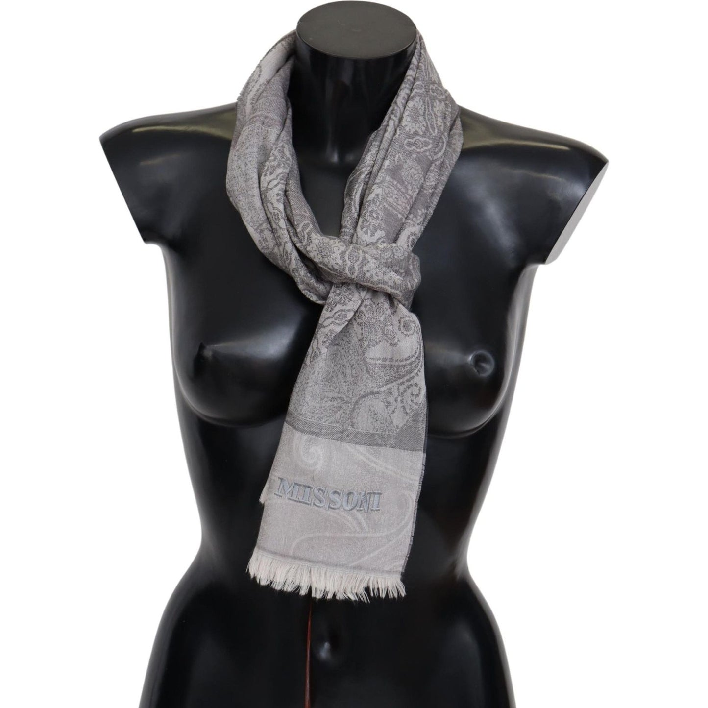 Missoni Elegant Paisley Wool Scarf in Gray Missoni