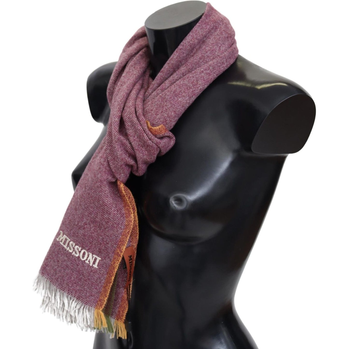 Missoni Chic Maroon Cashmere Scarf with Logo Embroidery Missoni