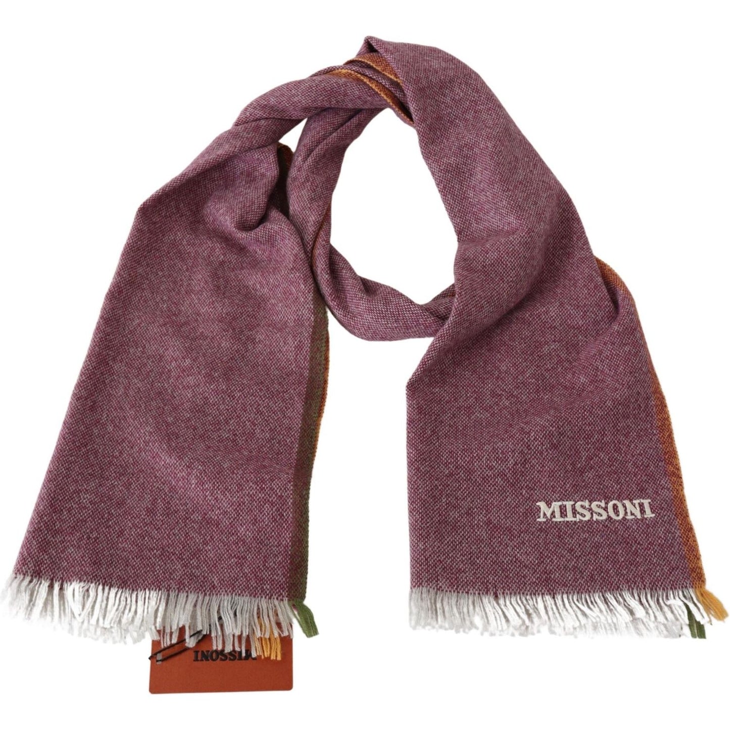 Missoni Chic Maroon Cashmere Scarf with Logo Embroidery Missoni