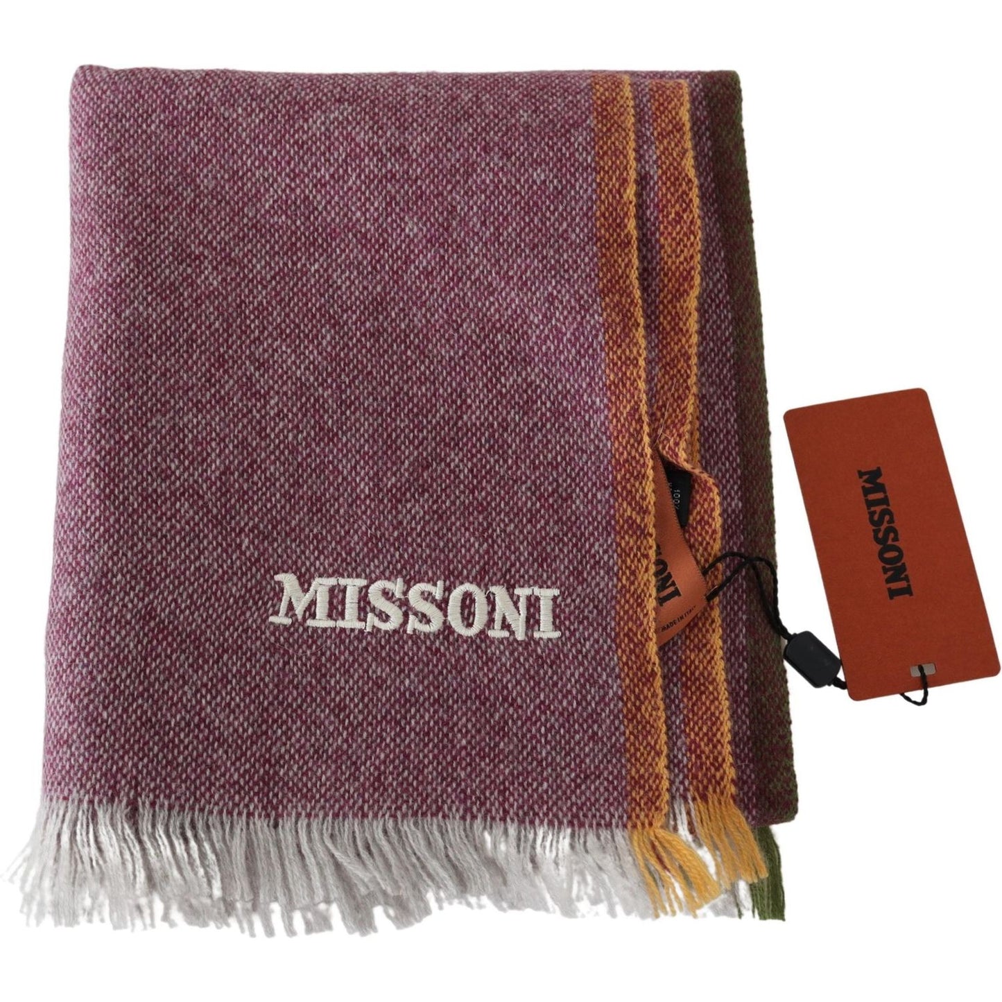 Missoni Chic Maroon Cashmere Scarf with Logo Embroidery Missoni