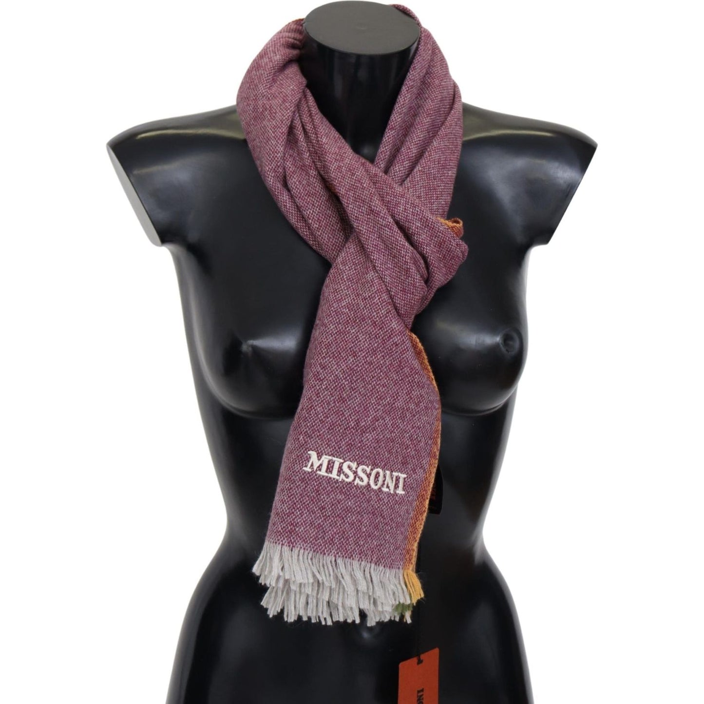 Missoni Chic Maroon Cashmere Scarf with Logo Embroidery Missoni