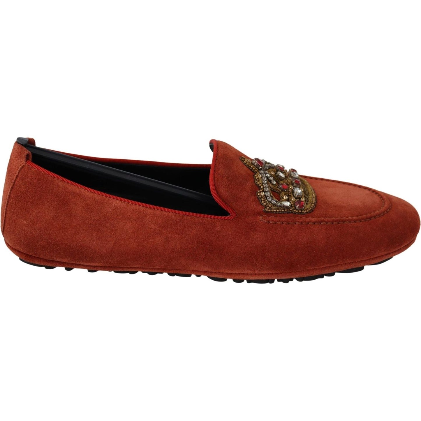 Dolce & Gabbana Opulent Orange Leather Loafers with Gold Embroidery Dolce & Gabbana