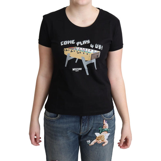 Moschino Chic Black Cotton Tee with Playful Print Moschino