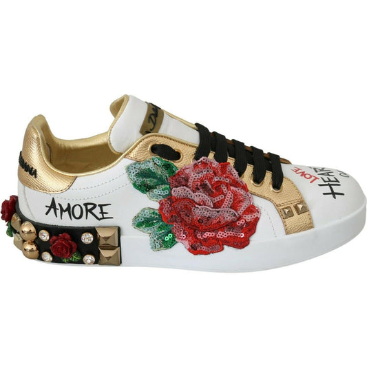 Dolce & Gabbana Elegant Sequined Floral Leather Sneakers Dolce & Gabbana