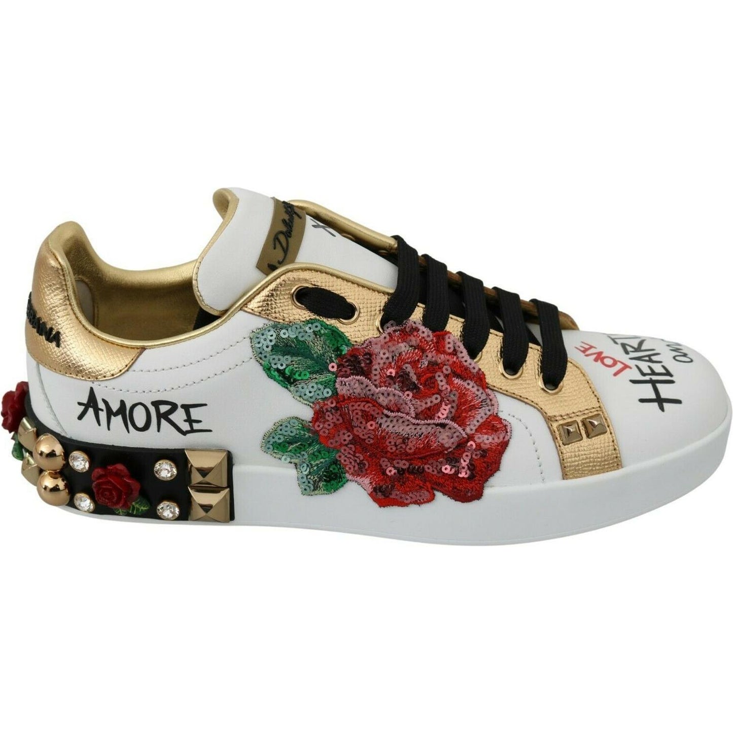 Dolce & Gabbana Elegant Sequined Floral Leather Sneakers Dolce & Gabbana