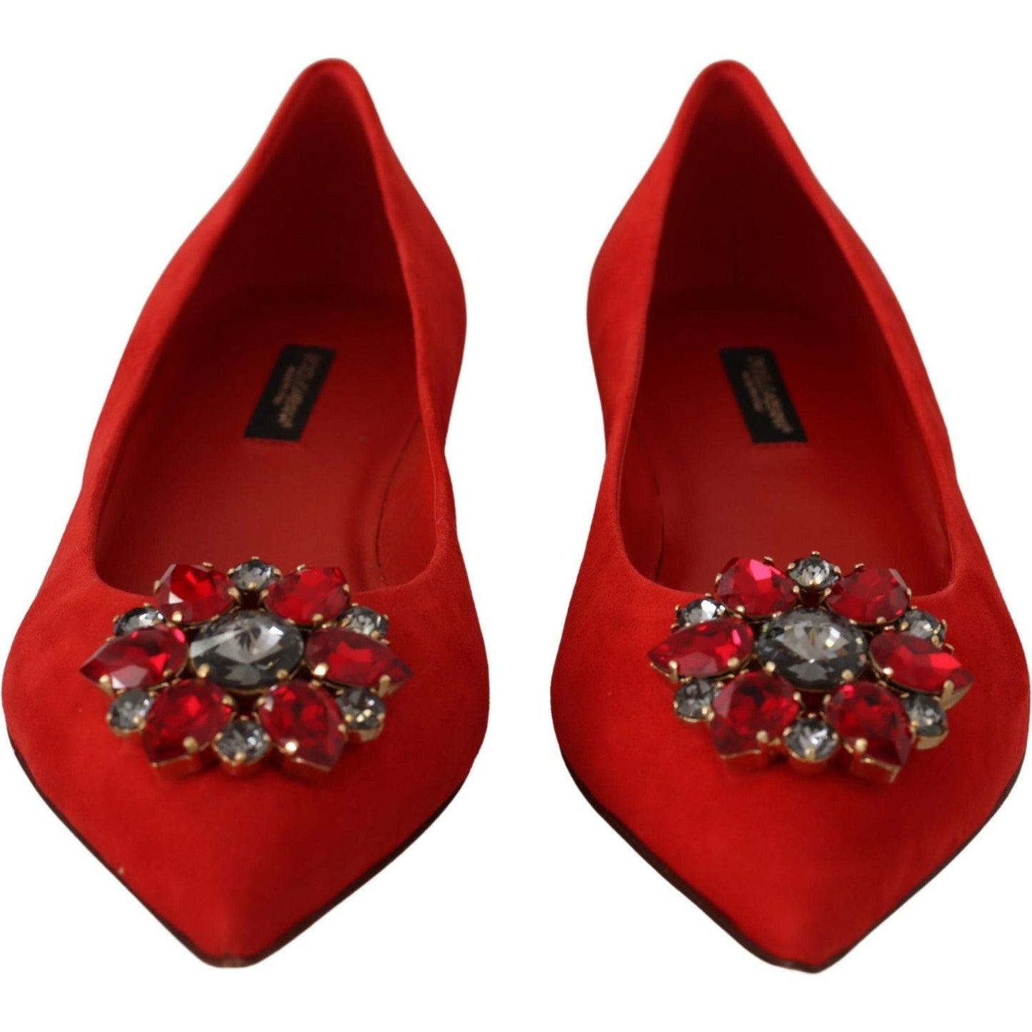 Dolce & Gabbana Crystal Embellished Red Suede Flats Dolce & Gabbana