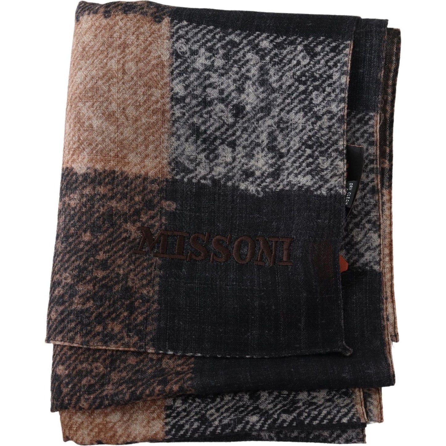 Missoni Plaid Wool Scarf with Logo Embroidery Missoni